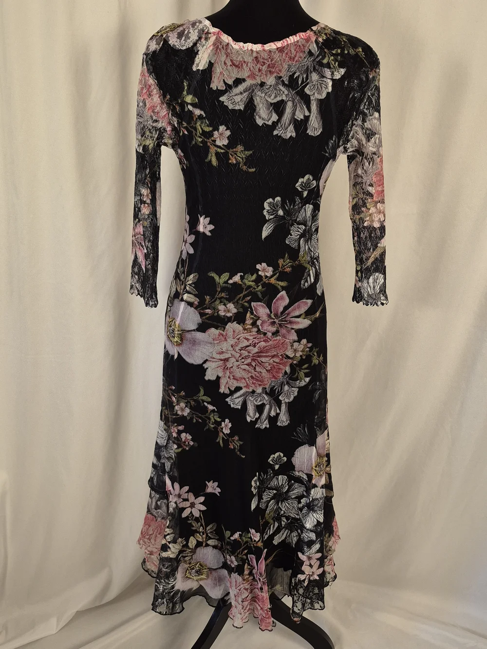 Komarov Floral Print Charmeuse & Lace Cocktail Dress w/ Plisse Slip - Size M - Picture 6 of 16